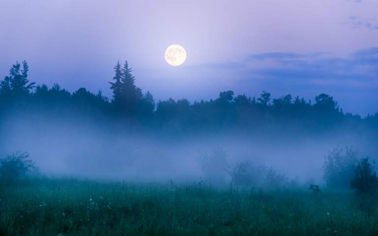 Nightscape Photos. Featured LIFELIGHTLENS image of the full moon over a foggy field.