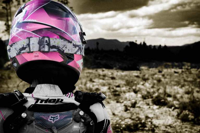 Marketing Image Content. Branding photography featuring Fox Racing equipment on a woman as she looks outwards