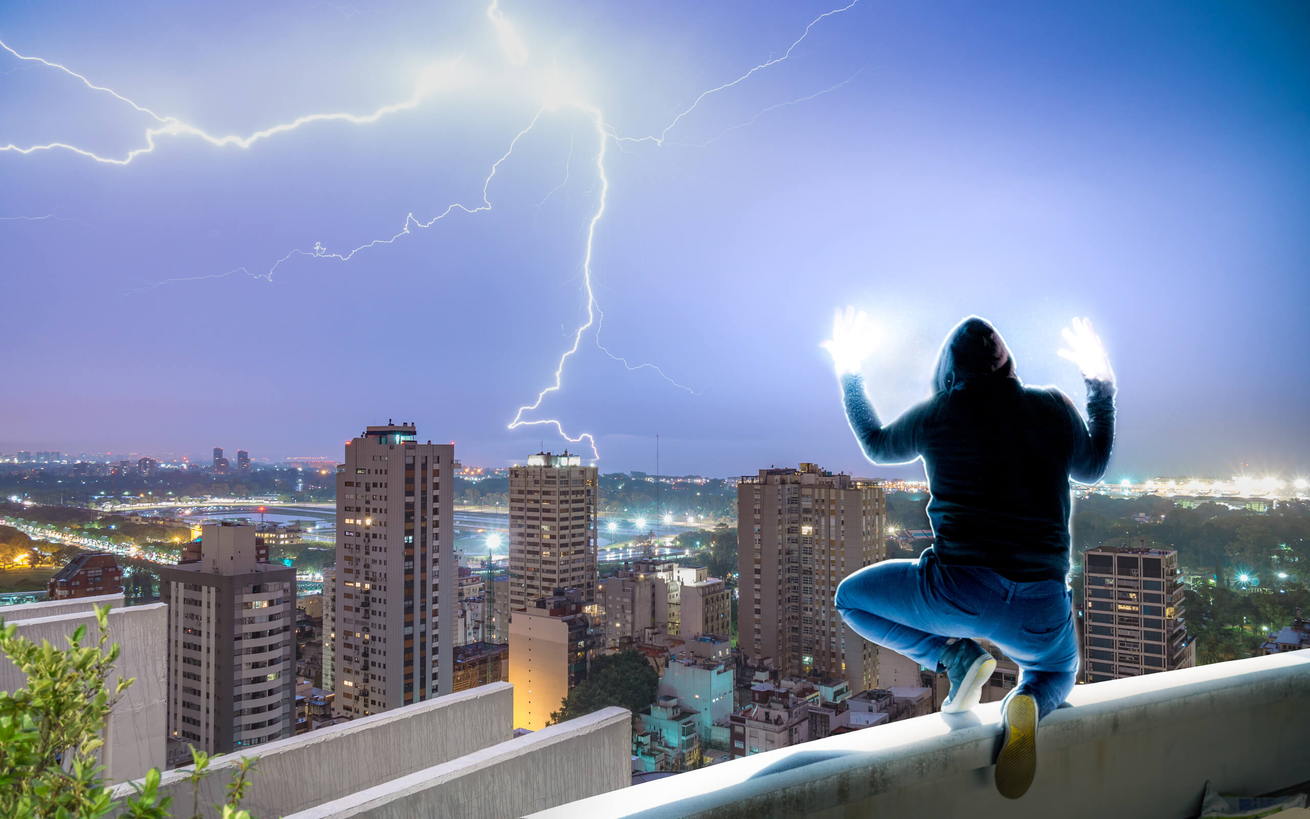 Surreal Photos. LIFELIGHTLENS image of person controlling lightning with their hands