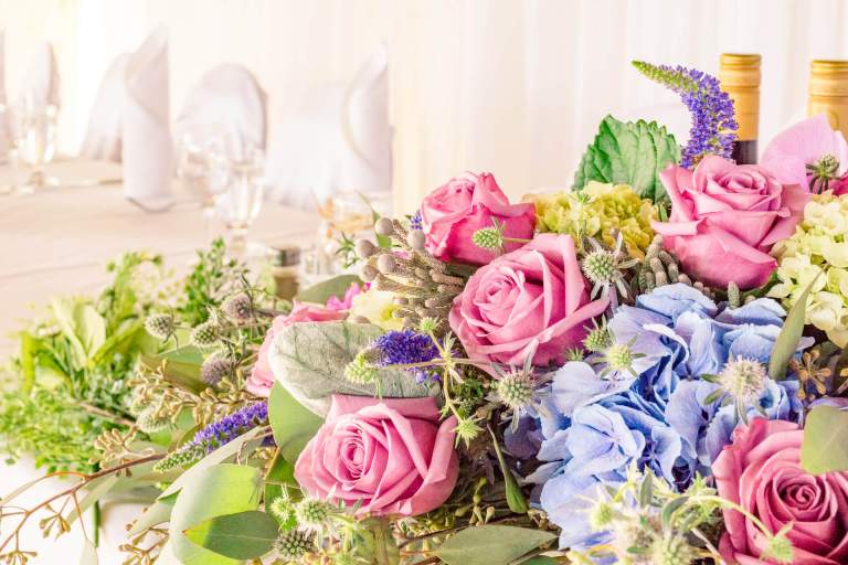 Wedding venue. a floral arrangement on the venue tables