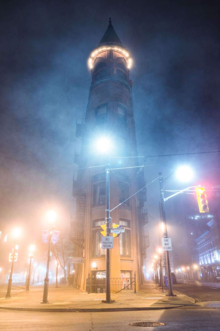 This is an image of the flatiron building in Toronto